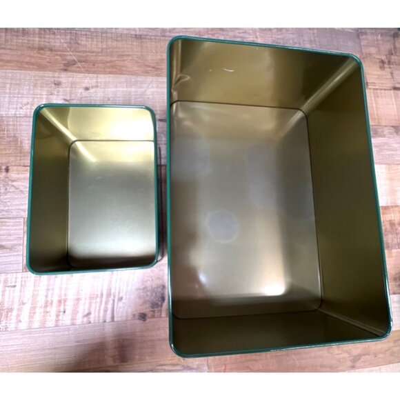 Set Of 2 Christmas Heritage By Pfaltzgraff Holiday Tins With Tree Green & White - Picture 4 of 11